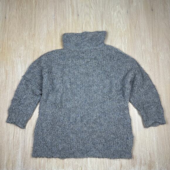 Free People Gray Turtleneck Alpaca Academia Fuzzy Pullover Knit Sweater Small - Picture 1 of 16